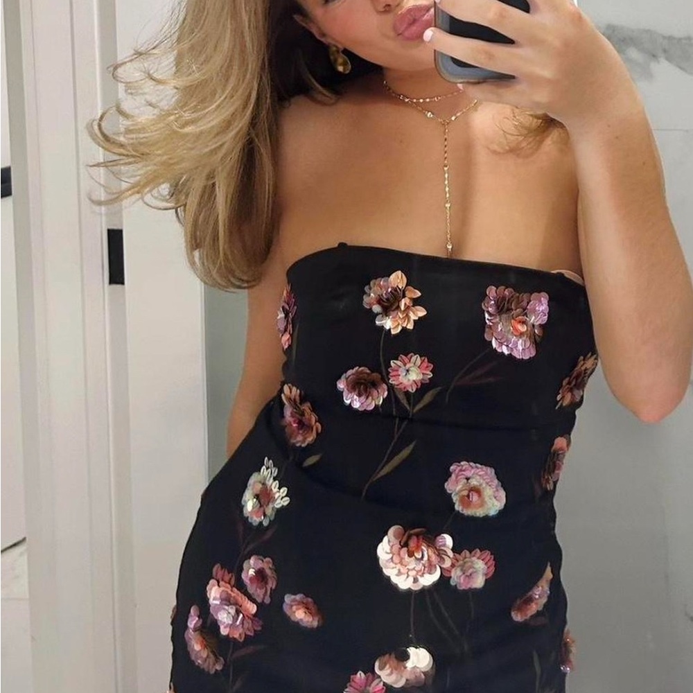 Anthropologie Pink and White Strapless Bodycon Mini Dress